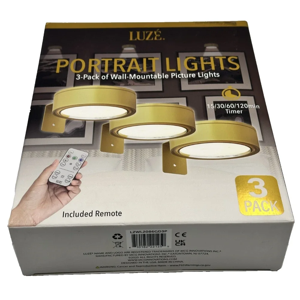 Luze Portrait Lights 3Pcs Battery Operated Picture Light Magnetic LED W/ Remote